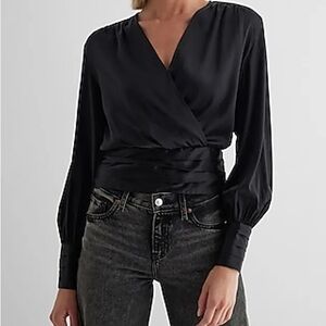 LIKE NEW! EXPRESS Satin V-Neck Faux Wrap Top Size XSmall